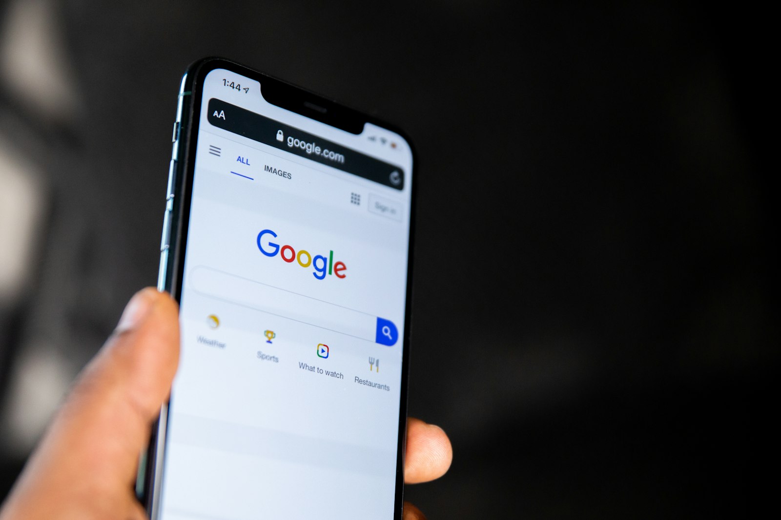 Google Search homepage open on a smartphone screen